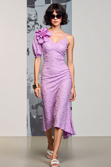 Purple Floral Mermaid Wedding Guest Dress